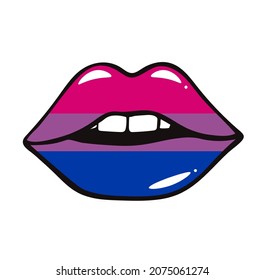 Lips Bisexual flag symbol Isolated . LGBT tolerance day card. Vector illustration on white background. For cards, posters, decor, t shirt design