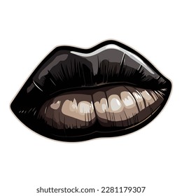 Lips With Black Lipstick Flat Icon Isolated On White Background