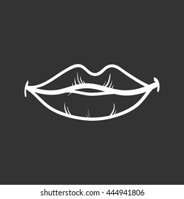 Lips black on white vector illustration
