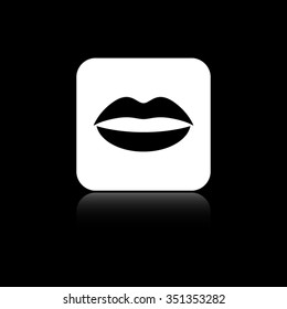Lips - black vector icon on the white button