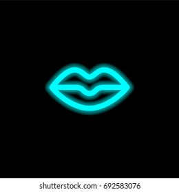 Lips blue glowing neon ui ux icon. Glowing sign logo vector