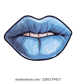 Lips With Blue Lipstick Flat Icon Isolated On White Background