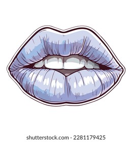 Lips With Blue Lipstick Flat Icon Isolated On White Background