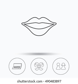 Lips, box with jewelry and couple icons.