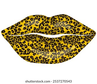 Lips with bright leopard print, stylish make up on part of face vector illustration for design