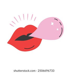 Lips And Bubble Gum. Vector illustration in a flat style.