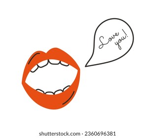 Lips. Bubble. Love you. Vector isolated illustration	