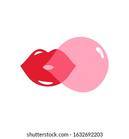 
Lips and bubble. Vector image isolated on a white background.