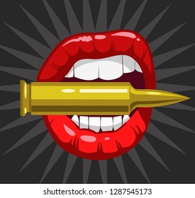 Lips with bullet. Vector illustration