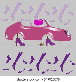  lips, car, shoe, background, decorative, purple, pink, comic, 