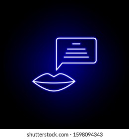 lips chat bubble friendship outline blue neon icon. Elements of friendship line icon. Signs, symbols and vectors can be used for web, logo, mobile app, UI, UX