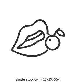 lips and cherry,mouth lips, linear icon. Editable stroke