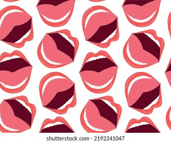 Lips Close Up, Open Mouth Pattern Background. Flat Design Template. 