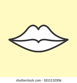 Lips closed icon, white fill color, clear line shape. Vector eps 10