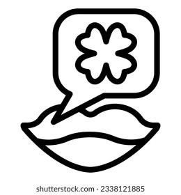 Lips and clover line icon. Female mouth and dialog bubble with shamrock outline style pictogram on white background. Saint Patrick day signs for mobile concept and web design. Vector graphics