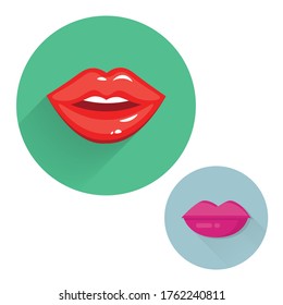 Lips colorful flat icon with long shadow. woman Lips kissing flat icon