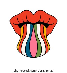 Lips with colorful tongue. Isolated vector illustration.