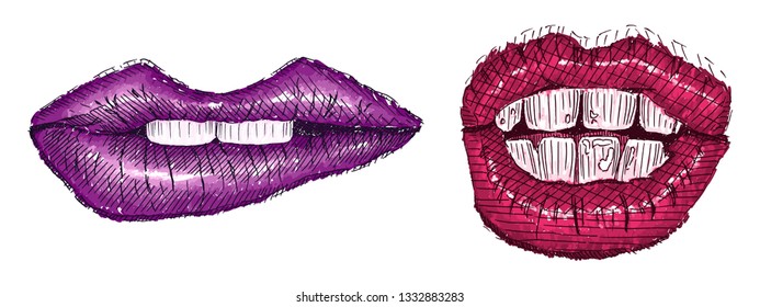 lips compilation sketch bright purple pink woman