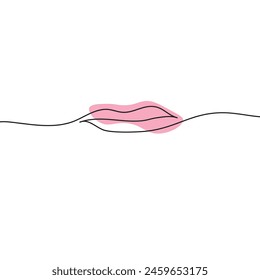 Lips in continuous line art drawing style. Lips minimalist black linear sketch isolated on white background. Vector illustration