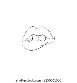 Lips continuous line drawing, small tattoo, print for clothes and logo design, emblem or logo design, silhouette one single line on a white background, isolated vector illustration.