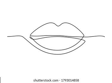 Lips continuous one line drawing. Woman lips logo on white background. Vector illustration for banner, posters, card, design element, template, web