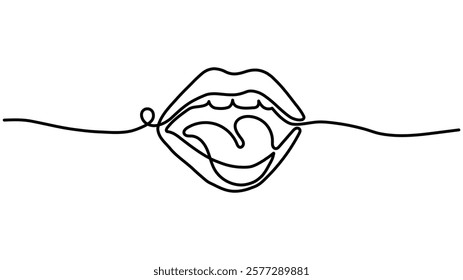 Lips continuous one line drawing. Woman lips logo on white background, Concept symbol of makeup and lipstick in simple linear style. Vector illustration