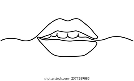 Lips continuous one line drawing. Woman lips logo on white background, Concept symbol of makeup and lipstick in simple linear style. Vector illustration