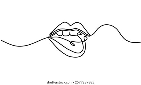 Lips continuous one line drawing. Woman lips logo on white background, Concept symbol of makeup and lipstick in simple linear style. Vector illustration