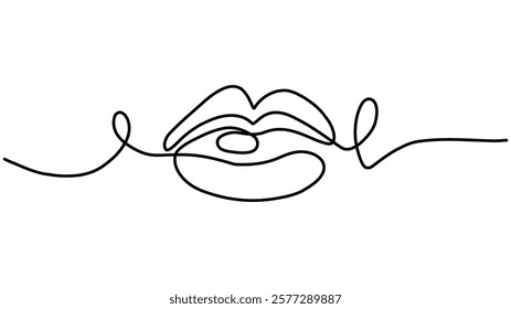 Lips continuous one line drawing. Woman lips logo on white background, Concept symbol of makeup and lipstick in simple linear style. Vector illustration