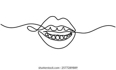 Lips continuous one line drawing. Woman lips logo on white background, Concept symbol of makeup and lipstick in simple linear style. Vector illustration