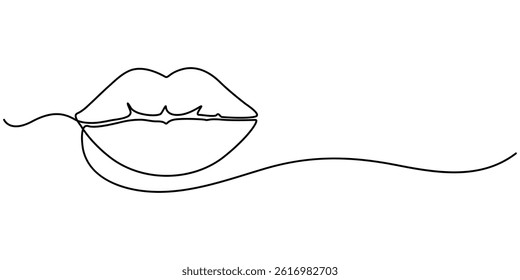  Lips continuous one line drawing. Woman lips logo on white background, Concept symbol of makeup and lipstick in simple linear style. Vector illustration.