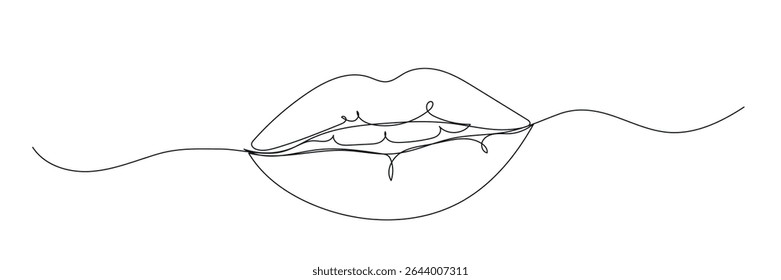 Dibujo continuo de una línea de labios. Logo de labios de mujer sobre fondo blanco. Ilustración vectorial.