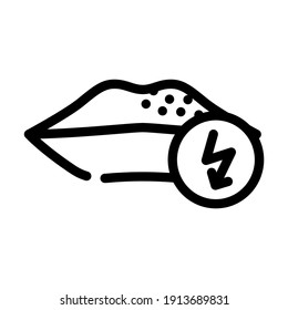 vector de icono de línea de recorte de labios. signo de dolor al cortar labios. símbolo de contorno aislado ilustración negra