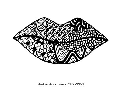 Lips with decorative pattern in zentangle style