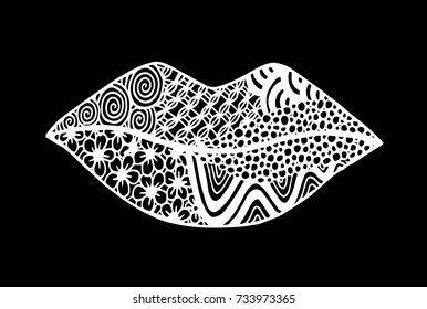 Lips with decorative pattern in zentangle style