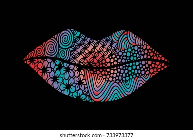 Lips with decorative pattern in zentangle style