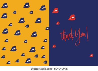 Lips design vector art.Folding 'Thank You' card.Pop Art style.