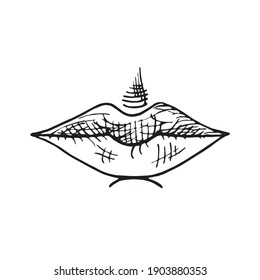 Labios, dibujo de tinta negra de doodle, estilo de madera