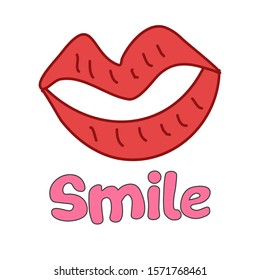 Lips Doodle with Smile Text