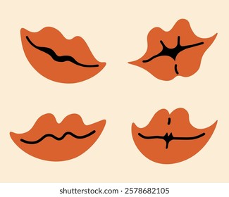 lips in doodle style. Elements for decoration design mail posts postcards poster print invitation background backdrop wrapping wallpaper stickers tattoo