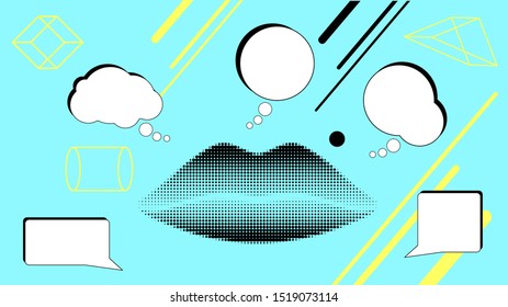 Lips of dots with bubble frames, vector