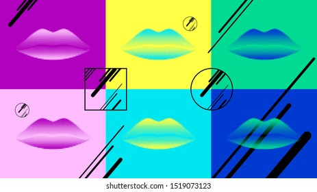 Lips of dots on a colorful background, vector