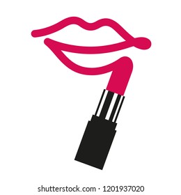 Lips drawing by lipstick isolated on white background.