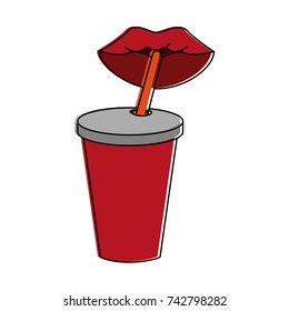 lips drinking soda in disposable cup with straw icon image 