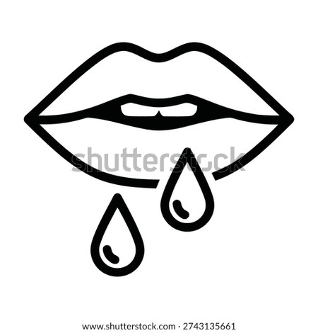 Lips dripping liquid in minimalist black and white illustration style