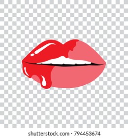 From lips dripping red lip gloss, vector illustration.