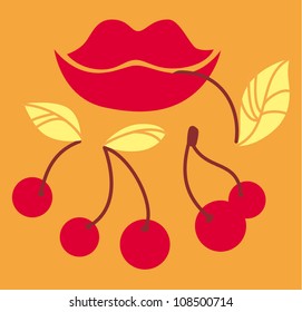 lips eating cherry poster vector illustration eps 10