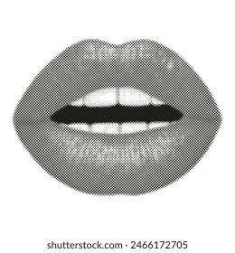 Lips with the effect of a dotted black and white pattern printed in a newspaper. Vector illustration.