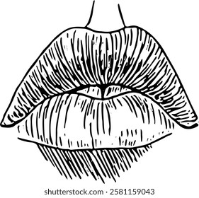 Lips Face part. Hand drawn vector isolated sketch 