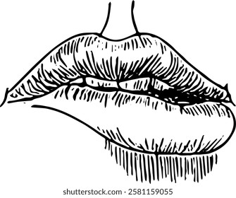 Lips Face part. Hand drawn vector isolated sketch 